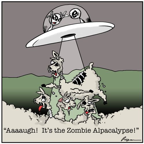 "Aaaaugh! It's the Zombie Alpacalypse!"
