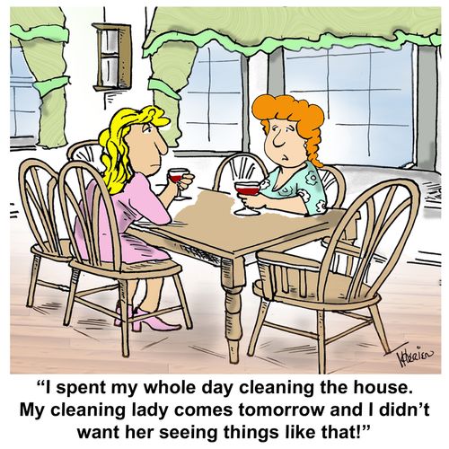 "I spent the whole day cleaning the house. My cleaning lady comes tomorrow and I didn't want her seeing things like that!"