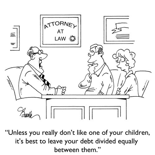 "Unless you really don't like one of your children, it's best to leave your debt divided equally between them."