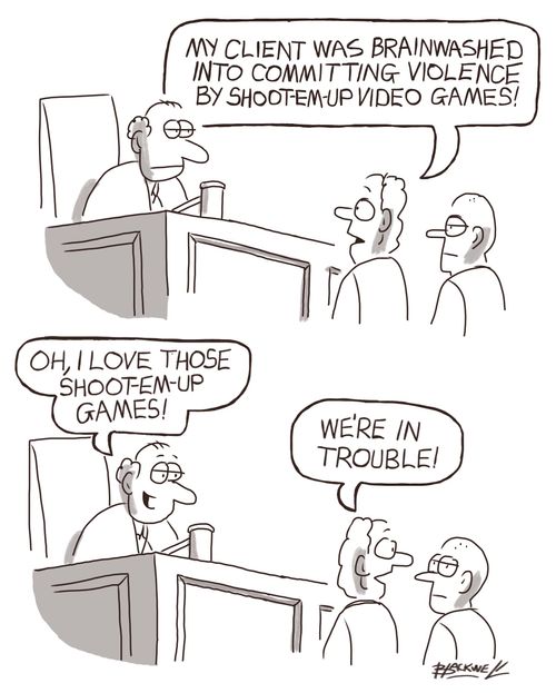 "My client was brainwashed into committing violence by shoot-em-up video games!"