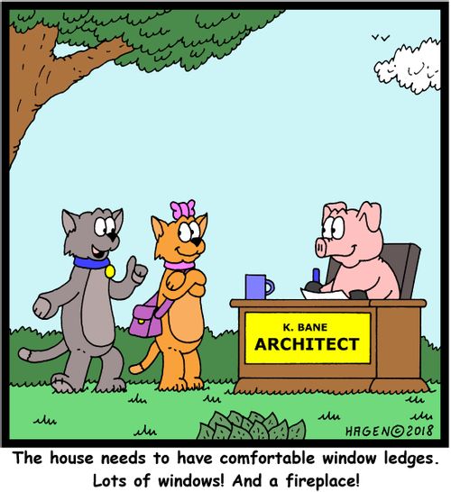 "The house needs to have comfortable window ledges. Lots of windows! And a fireplace!"