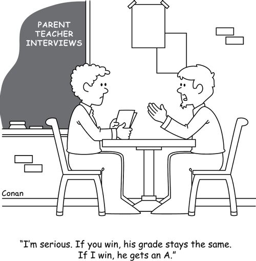 "I'm serious. If you win, his grade stays the same. If I win, he gets an A."