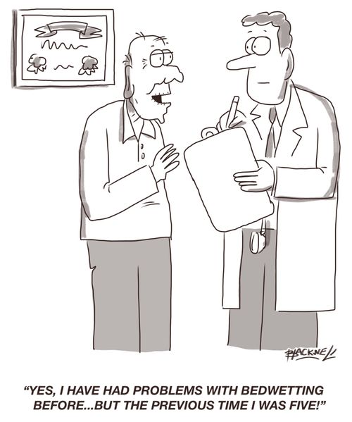 "Yes, I have had problems with bedwetting before...but the previous time I was five!"