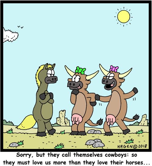 "Sorry, but they call themselves cowboys: so they must love us more than they love their horses..."
