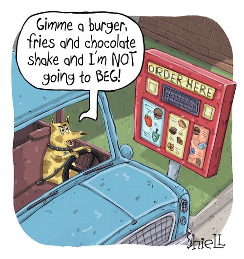 "Gimme a burger, fried and chocolate shake and I'm not going to beg!"