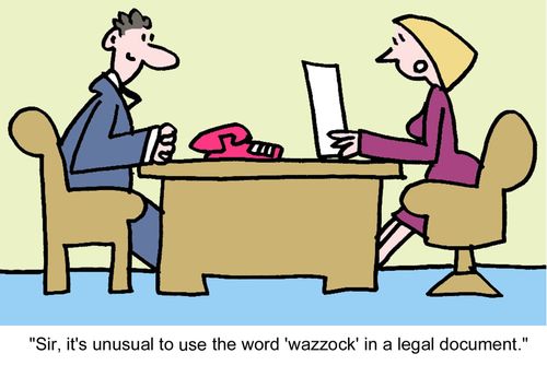 "Sir, it's unusual to use the word 'wazzock' in a legal document."