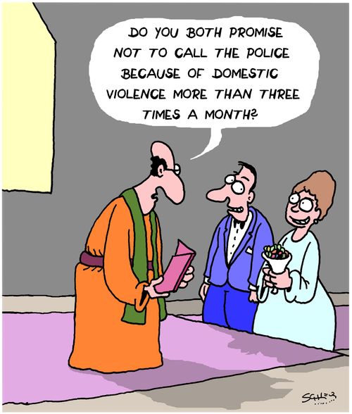 "Do you both promise not to call the police because of domestic violence more than three times a month?"