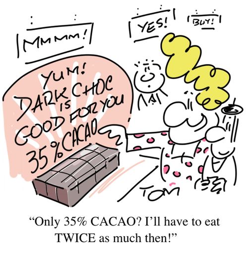 "Only 35% CACAO? I'll have to eat TWICE as much then!"