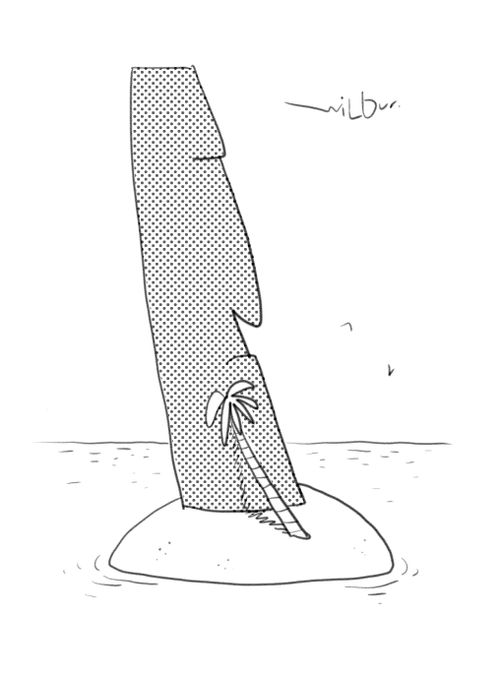 Desert island palm leaning against Easter island head