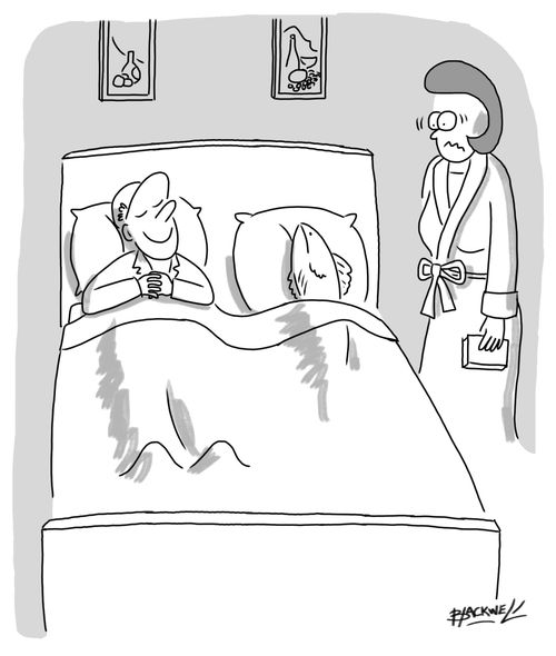 Fisherman takes his prize catch to bed.