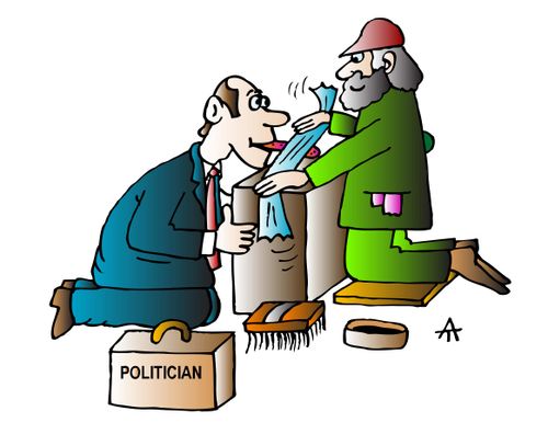 Politician polishing his tongue.
