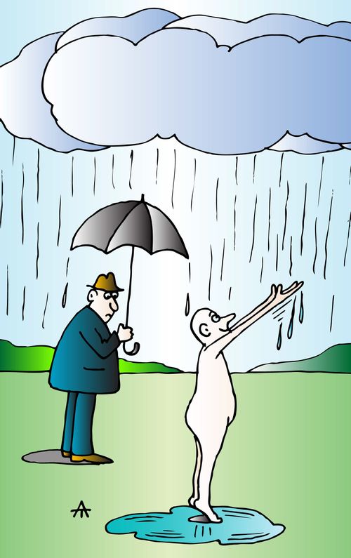 Man showing in the rain.