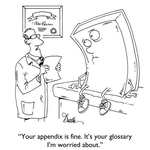 "Your appendix is fine. It's your glossary I'm worried about."