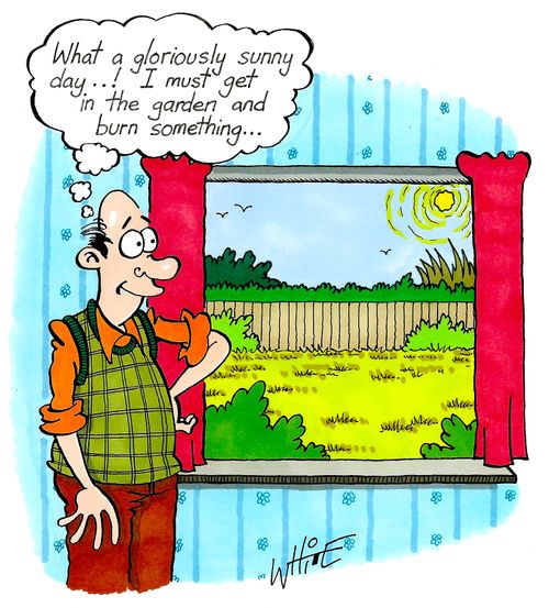 "What a gloriously sunny day...! I must get in the garden and burn something..."