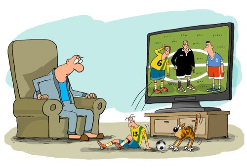 Footballer falls out of the TV