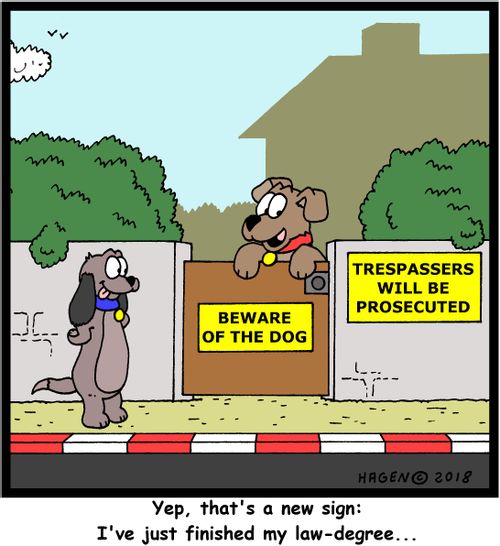 "Yep, that's a new sign: I've just finished my law-degree..."