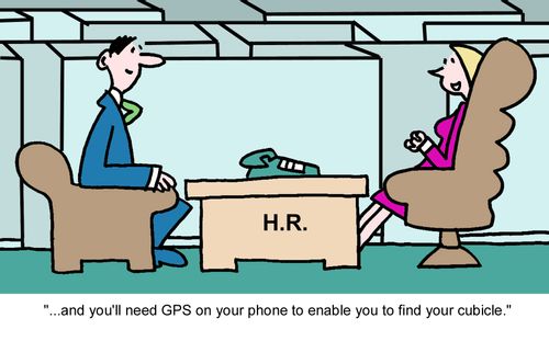 "...and you'll need GPS on your phone to enable you to find your cubicle."