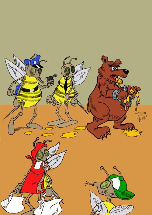Bees arresting a honey bear.
