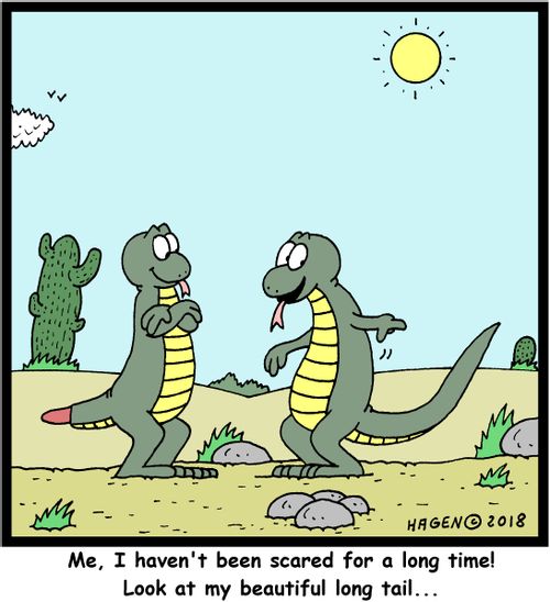"Me, I haven't been scared for a long time! Look at my beautiful long tail..."