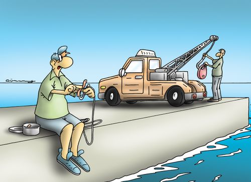 Fishing with towing truck