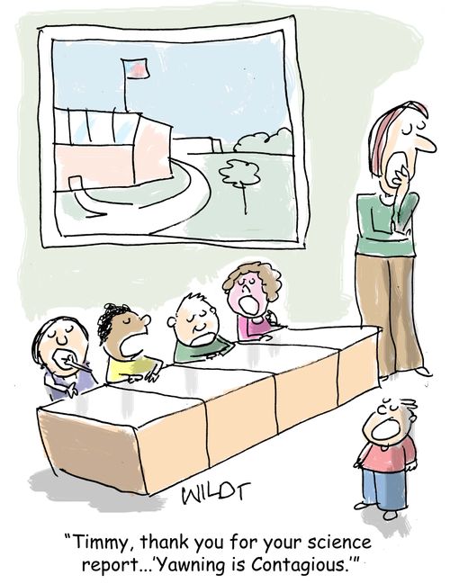 "Timmy, thank you for your science report..."Yawning is Contagious.'"