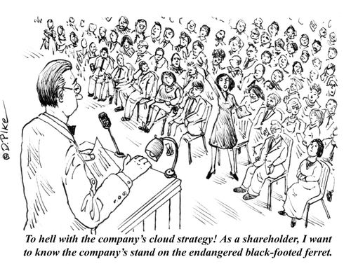 "To hell with the company's cloud strategy! As a shareholder, I want to know the company's stand on the endangered black-footed ferret."