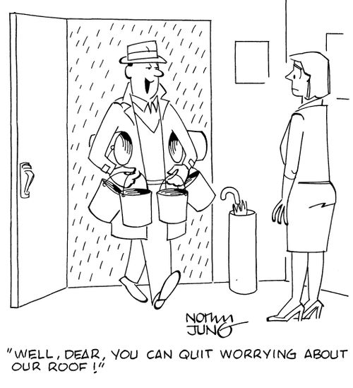 "Well, dear, you can quit worrying about our roof!"
