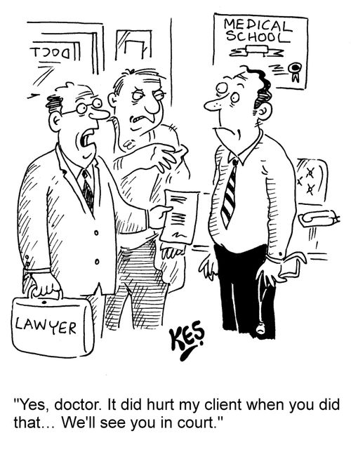 "Yes, doctor. It did hurt my client when you did that... We'll see you in court."