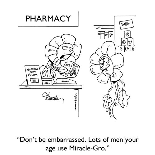 "Don't be embarrassed. Lots of men your age use Miracle-Gro."