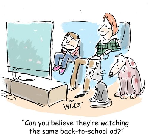 "Can you believe they're watching the same back-to-school ad?"