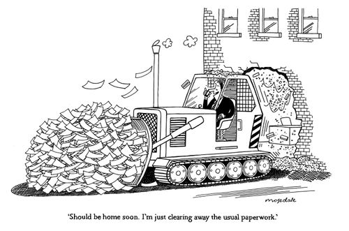 'Should be home soon. I'm just clearing away the usual paperwork.'