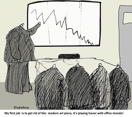 "My first job is to get rid of this modern art piece, it's playing havoc with office morale!"