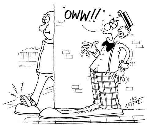 Stepping on clown's shoe...