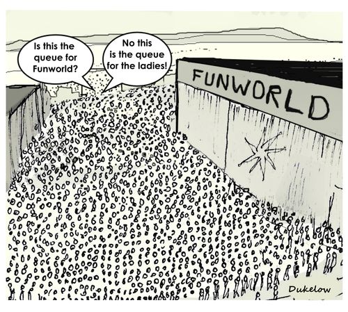 "Is this the queue for Funworld?"