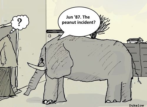 "Jun '87. The peanut incident?"