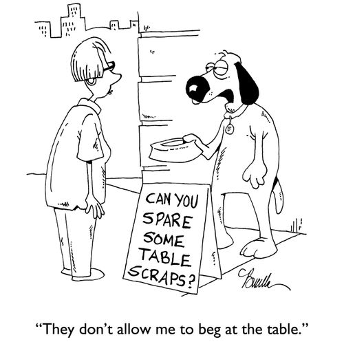 "They don't allow me to beg at the table."