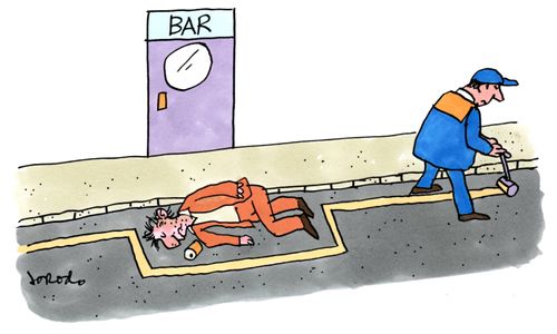 Yellow line avoids drunk