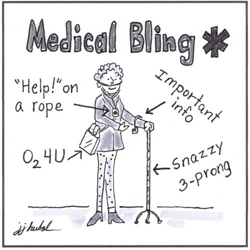 Medical Bling: "Help!" on a rope, Important info, O2 4U, Snazzy 3-prong