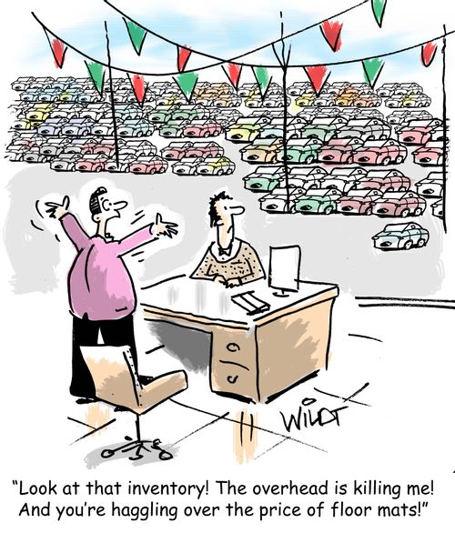 "Look at the inventory! The overhead is killing me! And you're haggling over the price of floor mats!"