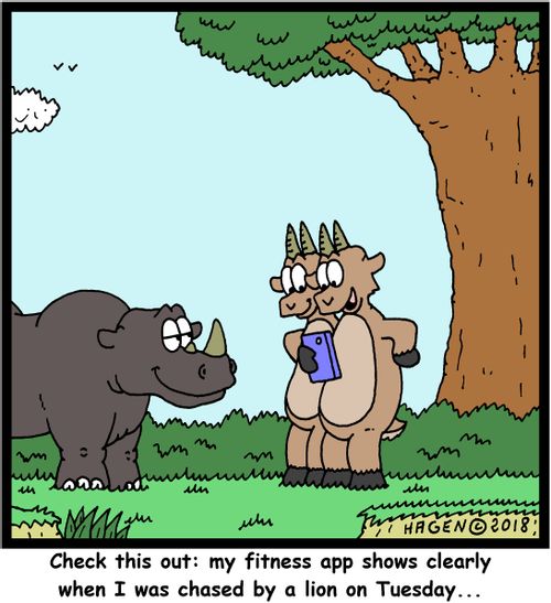 "Check this out: my fitness app shows clearly when I was chased by a lion on Tuesday..."