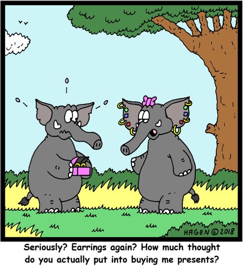 "Seriously? Earrings again? How much thought do you actually put into buying me presents?"