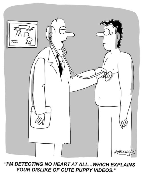 "I'm detecting no heart at all...which explains your dislike of cute puppy videos."