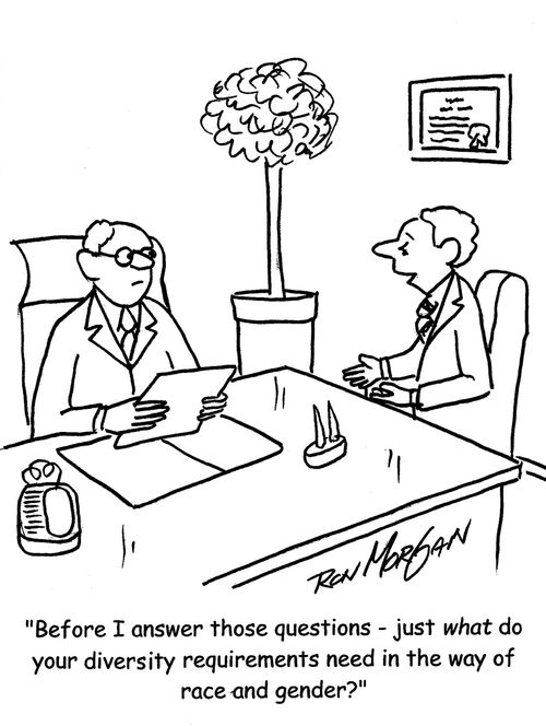 "Before I answer those questions - just what do your diversity requirements need in the way of race and gender?"