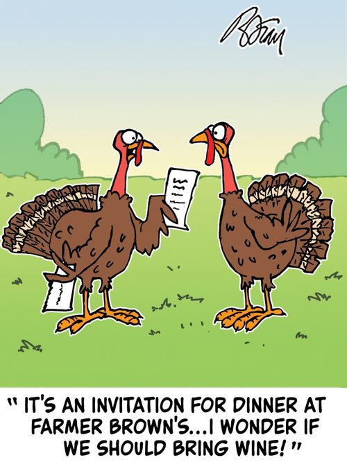 "It's an invitation for dinner at Farmer Brown's...I wonder if we should bring wine!"
