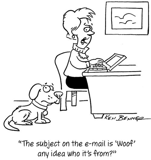 "The subject on the e-mail is 'Woof" any idea who it's from?"