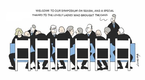 "Welcome to our symposium on sexism, and a special thanks to all the lovely ladies who brought a plate."