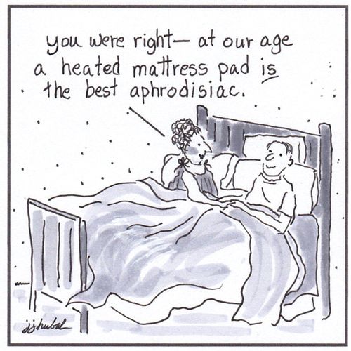"You were right - at our age a heated mattress pad is the best aphrodisiac."