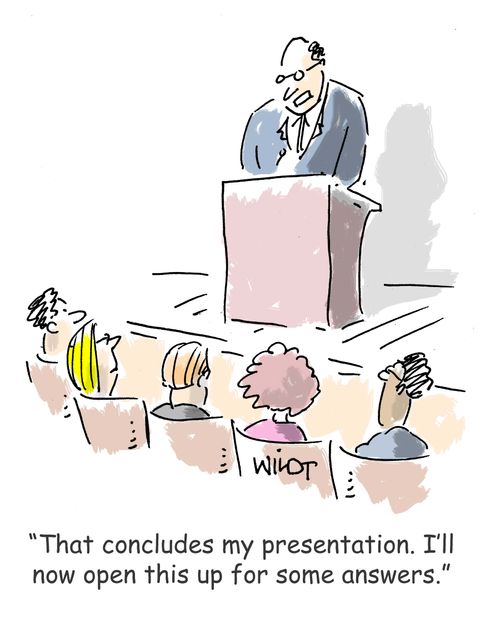 "That concludes my presentation. I'll now open this up for some answers."