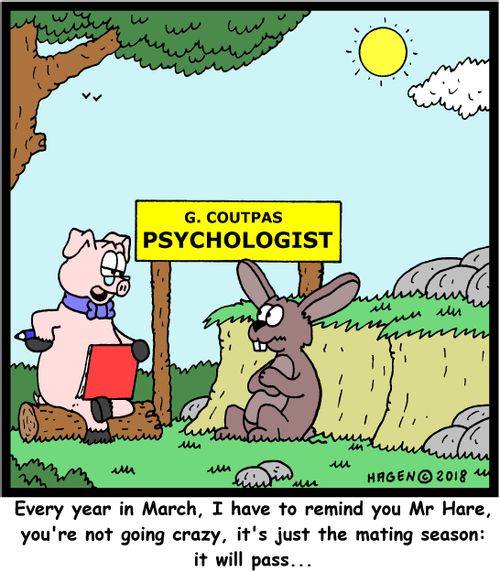"Every year in March, I have to remind you Mr Hare, you're not going crazy, it's just the mating season: it will pass..."