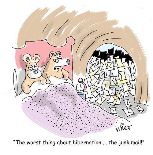 "The worst thing about hibernation ... the junk mail!"